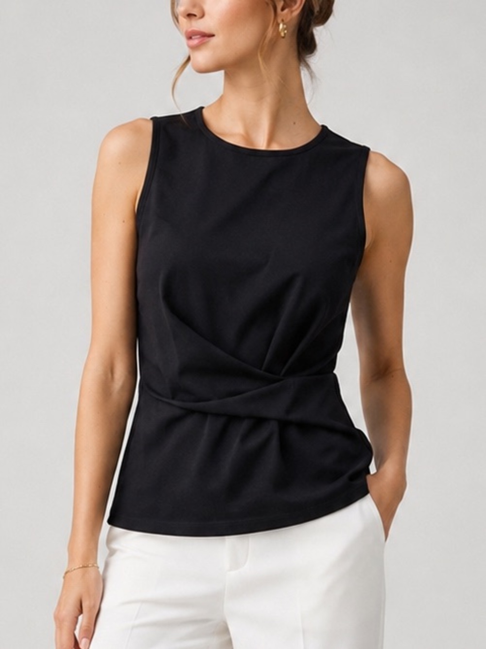 🆕🖤✨Nordstrom Rack Black Twist Top XS Rayon StretchKnit Blouse Work Office Casual